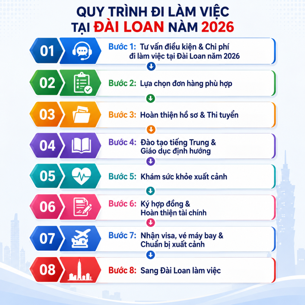 Chi phí đi làm việc tại Đài Loan năm 2026